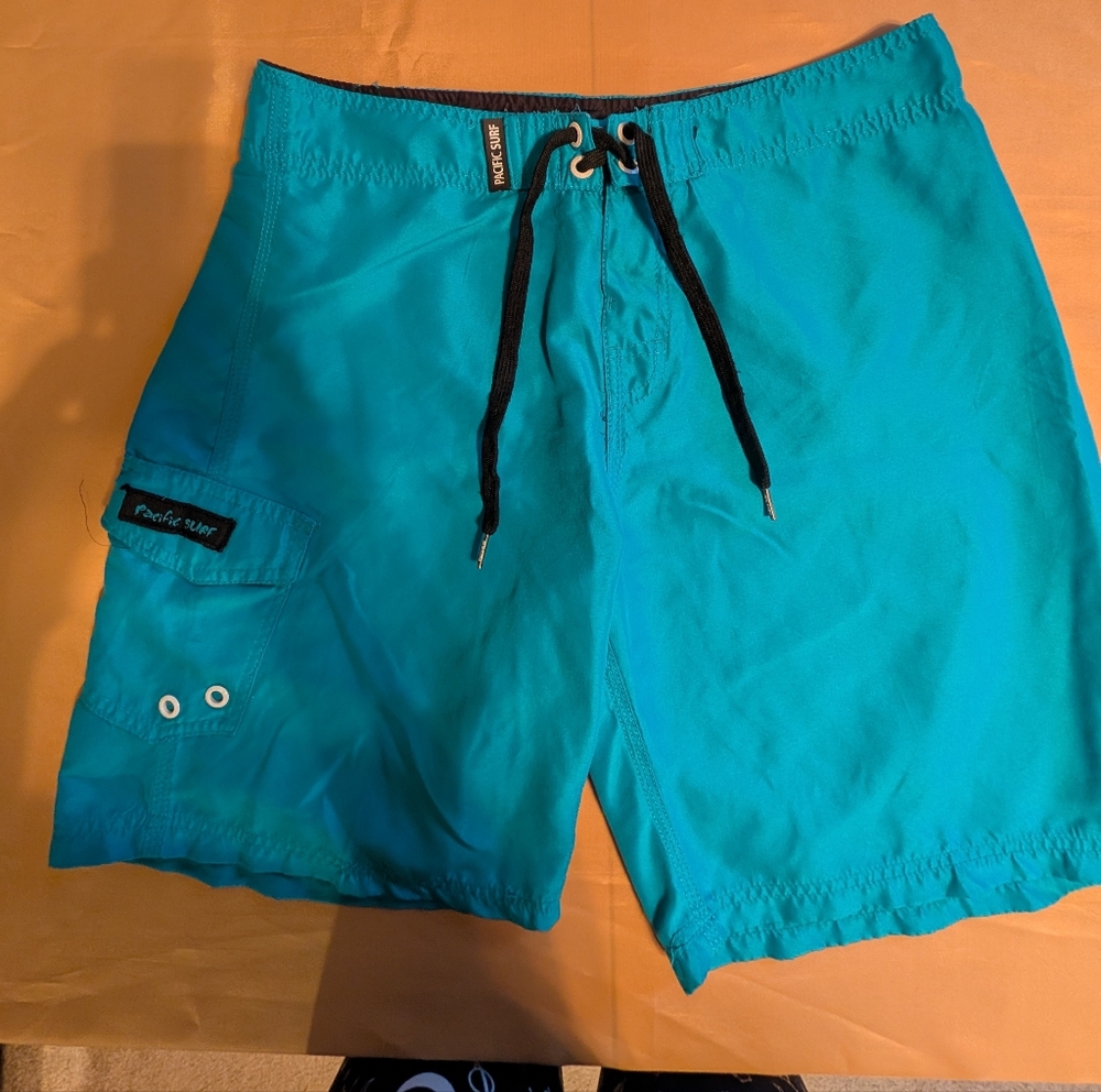 Pacific Surf By Exist Teal Men's Swim Board Shorts with Black Drawstring